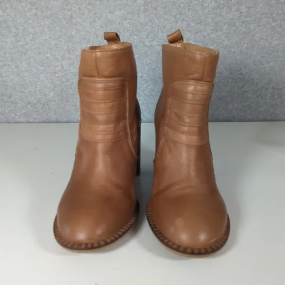 Free people McCall Tan‎ Stack Leather Heel Boots Booties Ankle Boots 6 Tan Boho