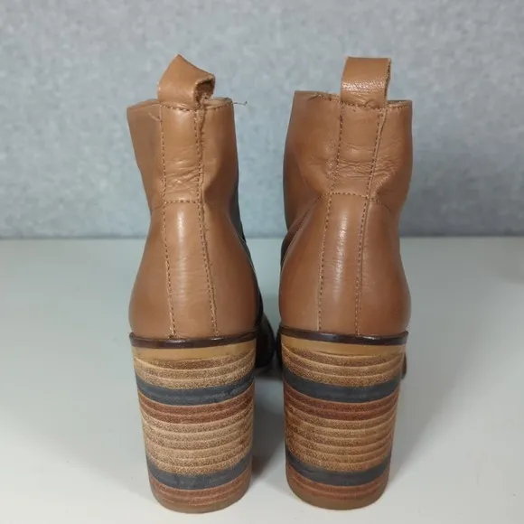 Free people McCall Tan‎ Stack Leather Heel Boots Booties Ankle Boots 6 Tan Boho