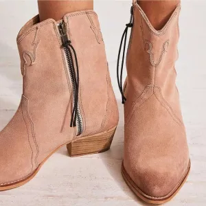 Free People New Frontier Western Boot heeled Suede Ankle Pink Tan size 8 8.5 38