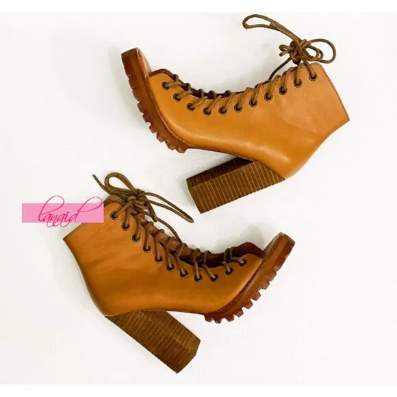 Free People Palermo Heels Ankle Boots Leather Lace-Up Corset Cutouts Booties 7