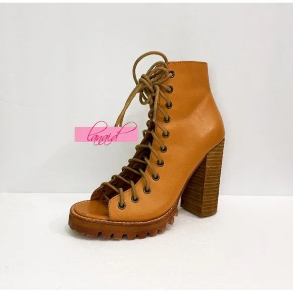 Free People Palermo Heels Ankle Boots Leather Lace-Up Corset Cutouts Booties 7