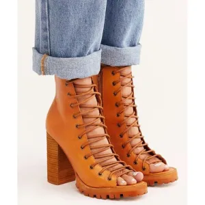 Free People Palermo Heels Ankle Boots Leather Lace-Up Corset Cutouts Booties 7