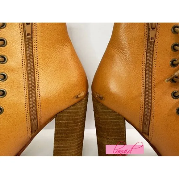 Free People Palermo Heels Ankle Boots Leather Lace-Up Corset Cutouts Booties 7
