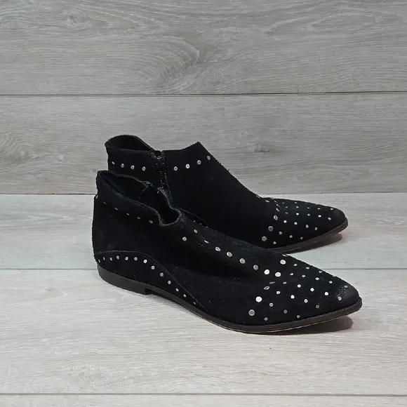 Free People Women Stud Black SuedeAnkle Boots Shoes Moto 38/7-7.5