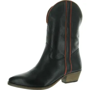 Free People Womens Borderline Black Leather Cowboy, Western Boots Shoes New