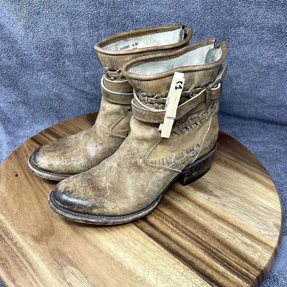 Freebird By Steven Home Ankle Boots Women's Size 6 Brown Leather Booties Boho