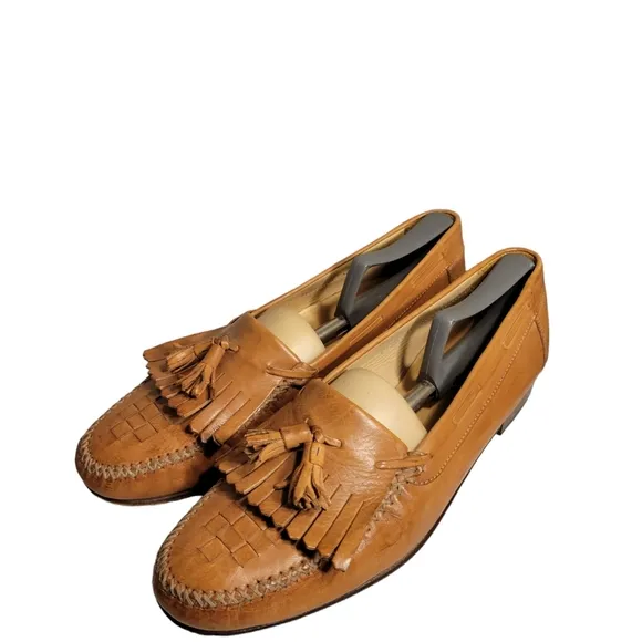 Freeman Free Flex Brown Leather Shoes Weave Tassel Loafers Men sz 12 M