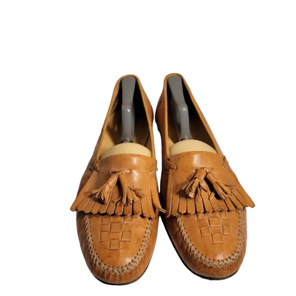 Freeman Free Flex Brown Leather Shoes Weave Tassel Loafers Men sz 12 M
