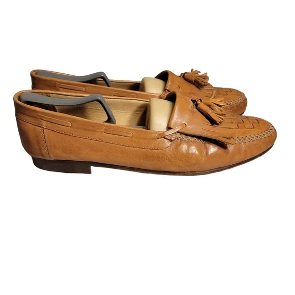 Freeman Free Flex Brown Leather Shoes Weave Tassel Loafers Men sz 12 M