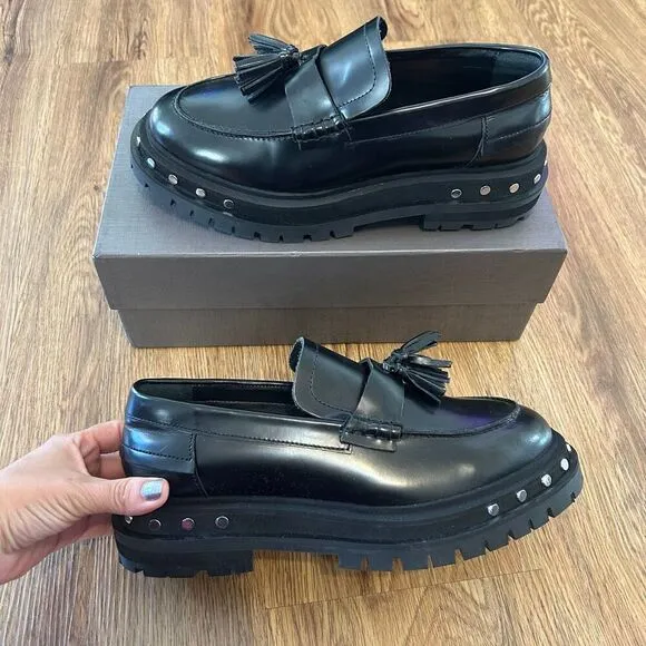 FREE PEOPLE black leather vintage loafers shoes women’s 8.5 new