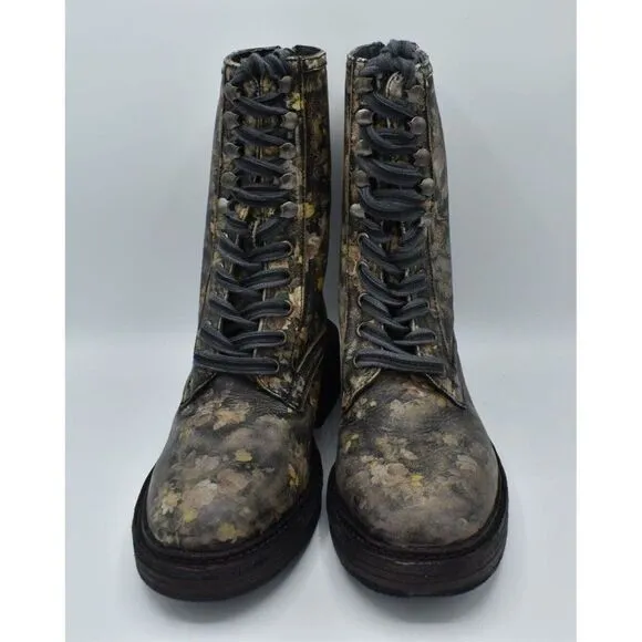 Free People Womens Size EU 37 US 7 Santa Fe Floral Black Leather Boots Shoes
