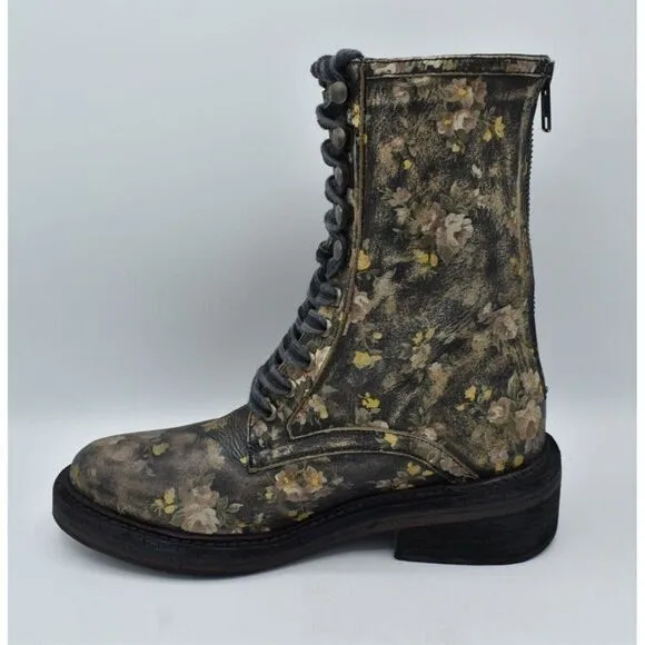 Free People Womens Size EU 37 US 7 Santa Fe Floral Black Leather Boots Shoes