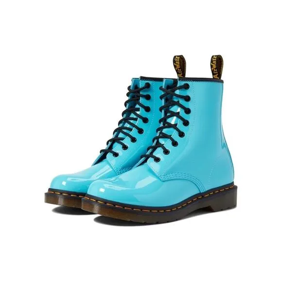 Free People x Dr. Martens 1460 Pascal Patent Leather  Boots Turquoise $140