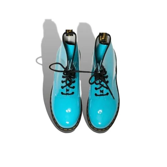 Free People x Dr. Martens 1460 Pascal Patent Leather  Boots Turquoise $140