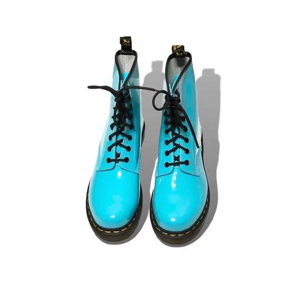 Free People x Dr. Martens 1460 Pascal Patent Leather  Boots Turquoise $140
