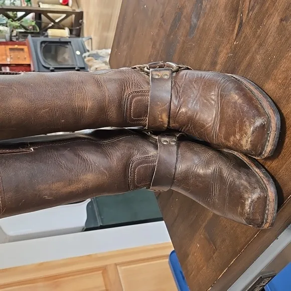 Frye 12R Brown Harness Boots Vintage Womens Size 7 Perfectly Broken In