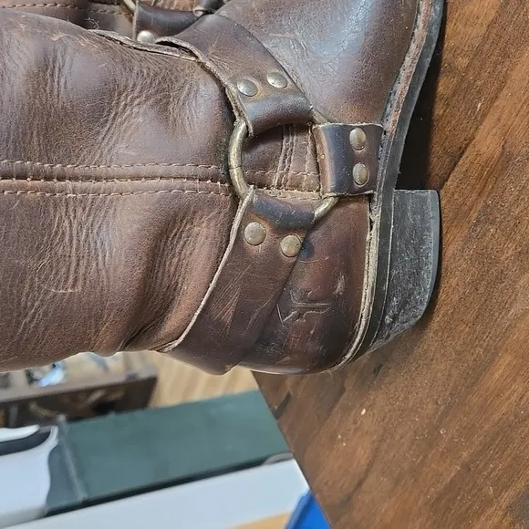 Frye 12R Brown Harness Boots Vintage Womens Size 7 Perfectly Broken In
