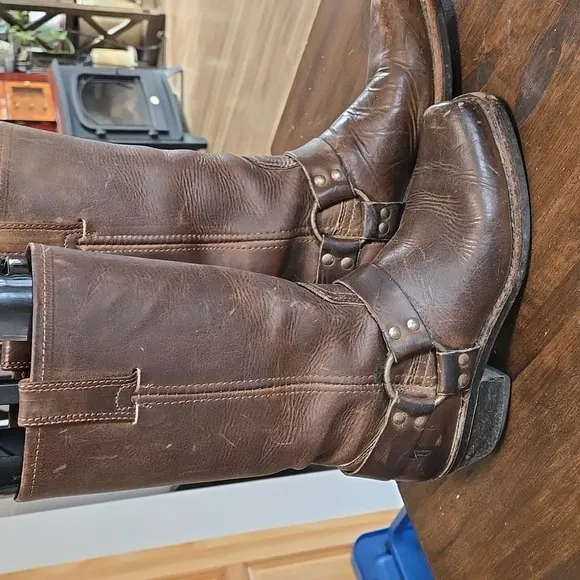 Frye 12R Brown Harness Boots Vintage Womens Size 7 Perfectly Broken In