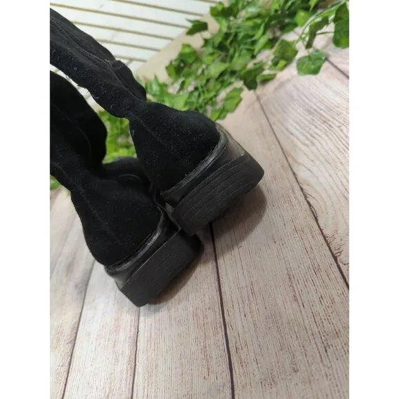 FRYE Avenger Zip 14 Tall Suede Black Square Toe Biker Rider Punk Boots Sz 8
