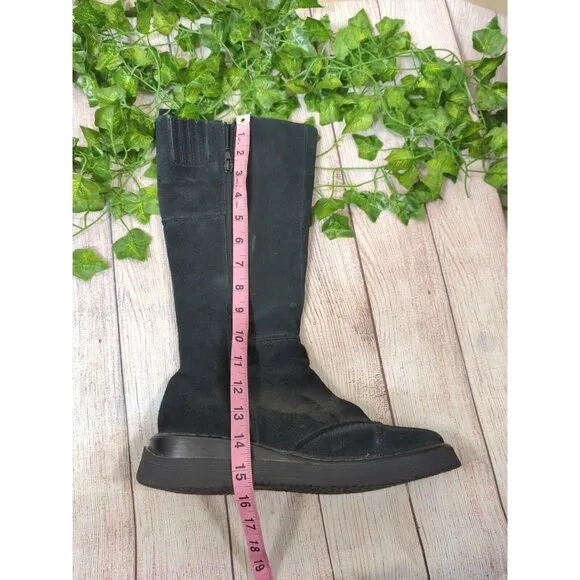 FRYE Avenger Zip 14 Tall Suede Black Square Toe Biker Rider Punk Boots Sz 8