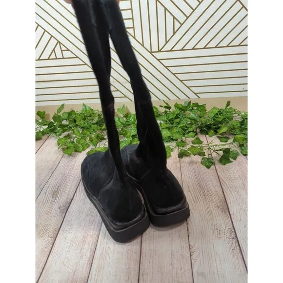 FRYE Avenger Zip 14 Tall Suede Black Square Toe Biker Rider Punk Boots Sz 8