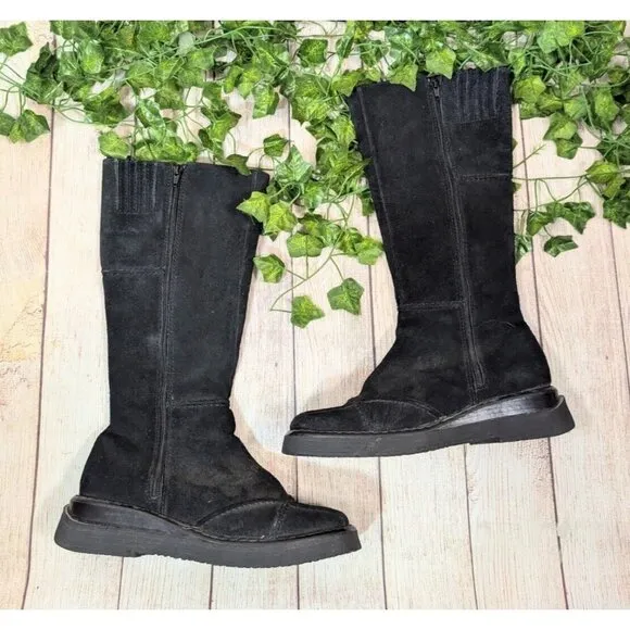 FRYE Avenger Zip 14 Tall Suede Black Square Toe Biker Rider Punk Boots Sz 8