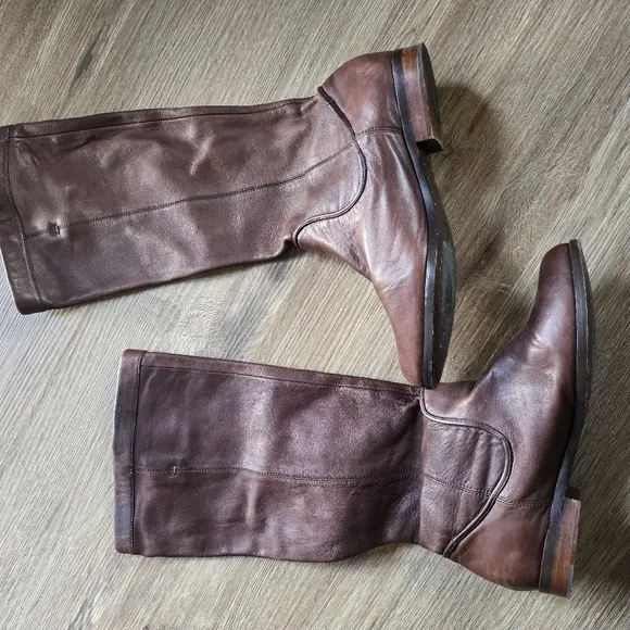 Frye Brown Cindy Slouch Leather Knee-High Slip On Boots