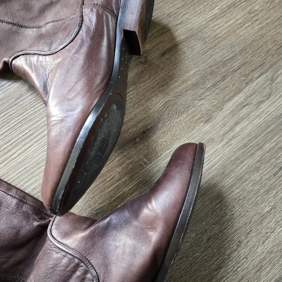 Frye Brown Cindy Slouch Leather Knee-High Slip On Boots