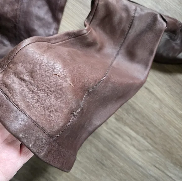 Frye Brown Cindy Slouch Leather Knee-High Slip On Boots