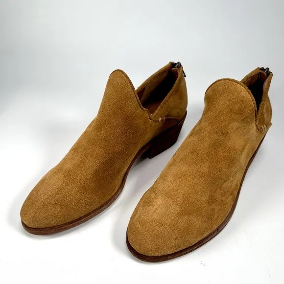 Frye Carson Shootie Suede Leather Slip On Ankle Booties Brandy Brown Tan Size 9M