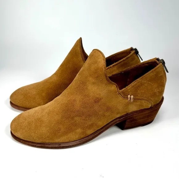 Frye Carson Shootie Suede Leather Slip On Ankle Booties Brandy Brown Tan Size 9M