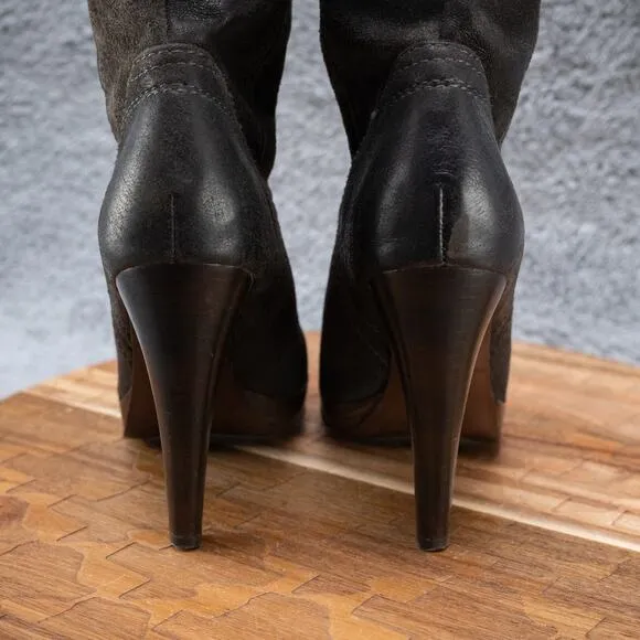 Frye Harlow Campus High Heel Tall Western Boots Women's Sz 6.5M Charcoal Leather