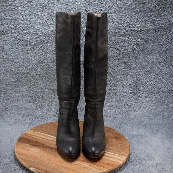 Frye Harlow Campus High Heel Tall Western Boots Women's Sz 6.5M Charcoal Leather
