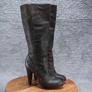 Frye Harlow Campus High Heel Tall Western Boots Women's Sz 6.5M Charcoal Leather