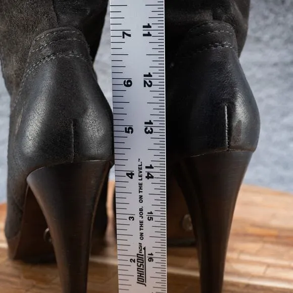 Frye Harlow Campus High Heel Tall Western Boots Women's Sz 6.5M Charcoal Leather