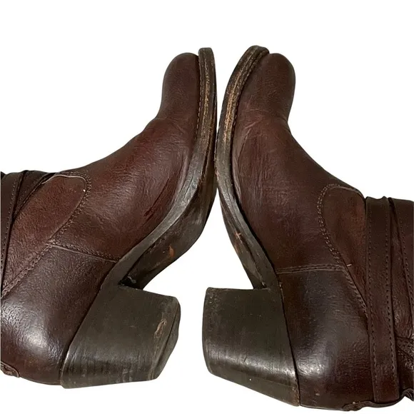Frye Jane Strappy Dark Brown Knee High Heeled Boots Size 6.5