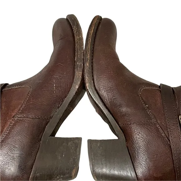 Frye Jane Strappy Dark Brown Knee High Heeled Boots Size 6.5