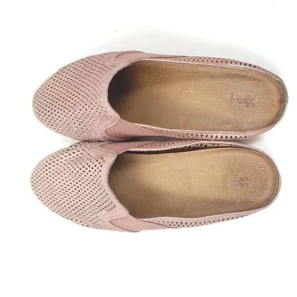 Frye Melanie Gore Dusty Shiney Pink Perforated Mule shoes Size 8