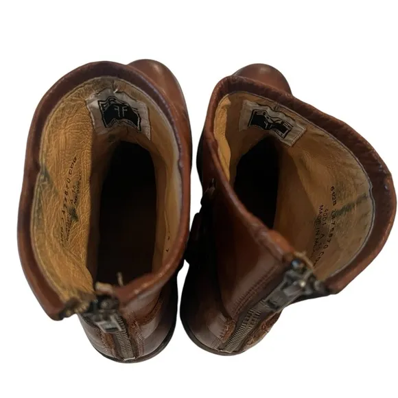 FRYE Philip Harness Leather,  Back Zip Ankle Boots Brown Women's Size 7