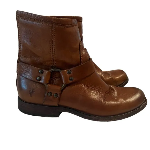 FRYE Philip Harness Leather,  Back Zip Ankle Boots Brown Women's Size 7