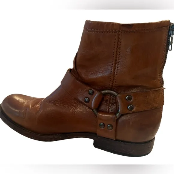 FRYE Philip Harness Leather,  Back Zip Ankle Boots Brown Women's Size 7