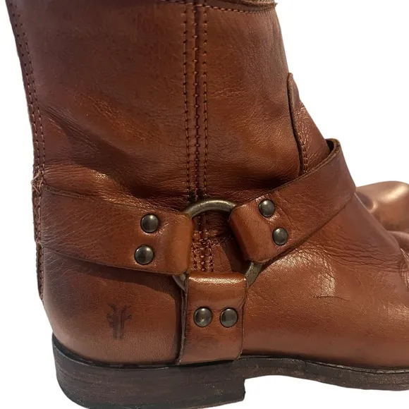 FRYE Philip Harness Leather,  Back Zip Ankle Boots Brown Women's Size 7