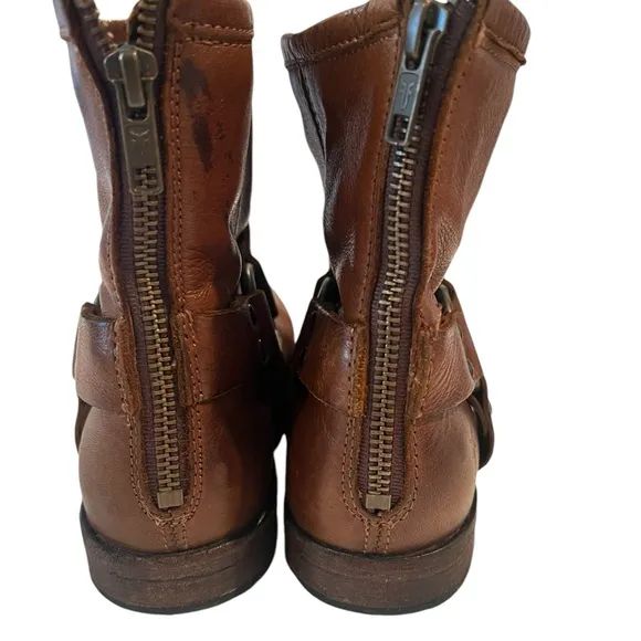FRYE Philip Harness Leather,  Back Zip Ankle Boots Brown Women's Size 7