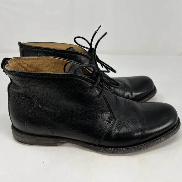 Frye Phillip Chukka Boots Lace Up Black Leather Shoes Men 8 D 87533 *