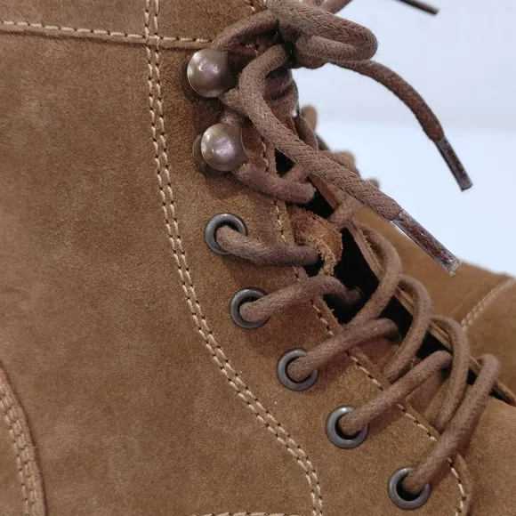 Frye Russell Tan Leather Suede Cap Toe Boots Lace / Side Zip Closure Sz …