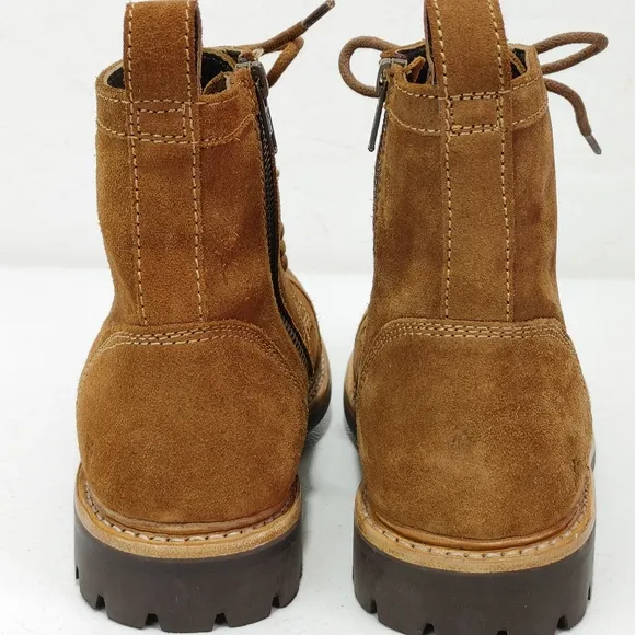 Frye Russell Tan Leather Suede Cap Toe Boots Lace / Side Zip Closure Sz …