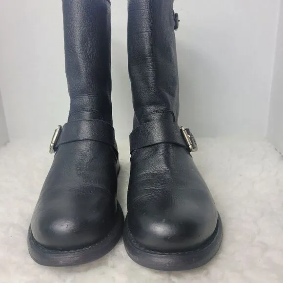 Frye Veronica Engineer Boots Womens Sizs 7 Black Leather Biker Shoes