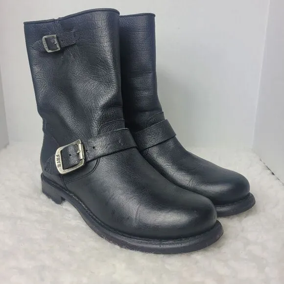 Frye Veronica Engineer Boots Womens Sizs 7 Black Leather Biker Shoes