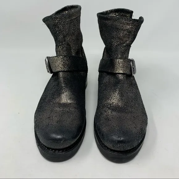Frye Veronica Leather Moto Bootie Boots Metallic Gold Size 6
