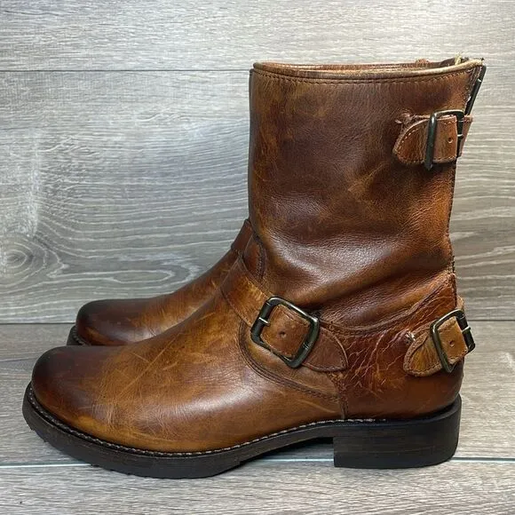 Frye Veronica Short 76603 Women’s Sz 8B Cognac Leather Buckle Full Rear Zip Boot